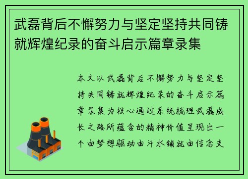 武磊背后不懈努力与坚定坚持共同铸就辉煌纪录的奋斗启示篇章录集